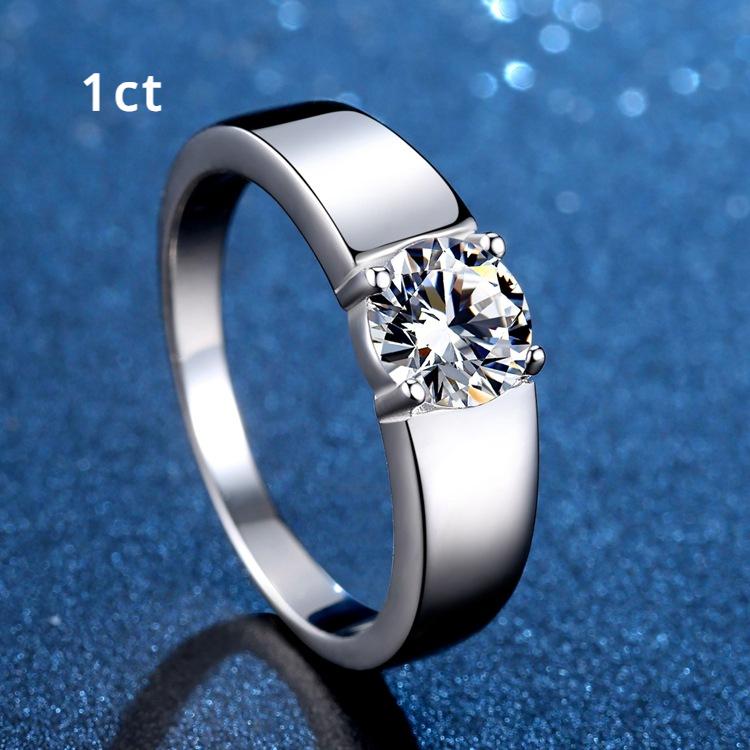 D Farbe 1CT Moissanit Ring für Herren 925 Sterling Silber Simulation Diamant Ehering Klassischer Rundschliff mit GRA Ring