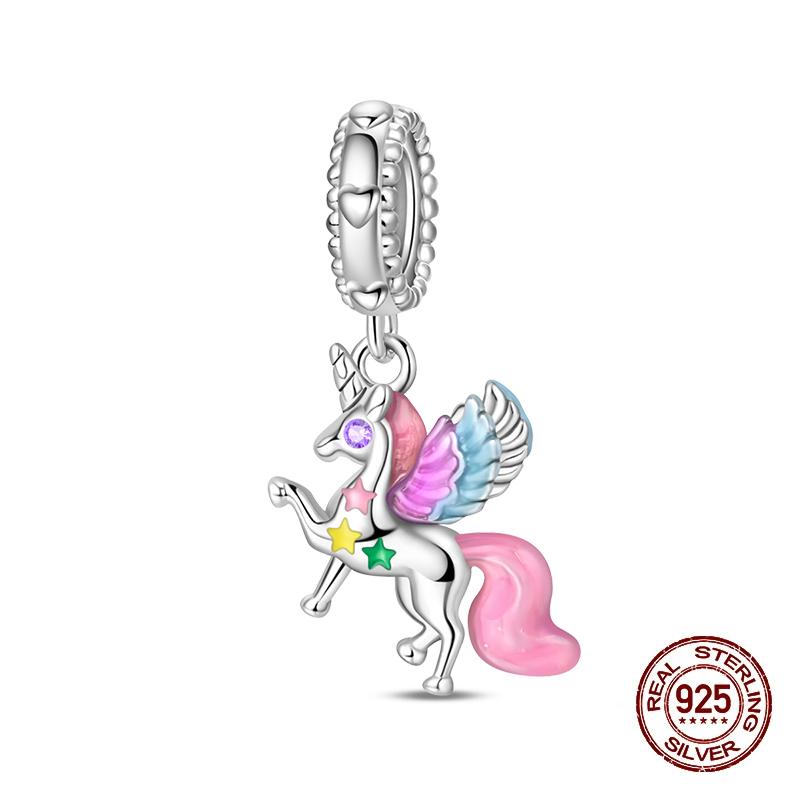 Copper Lucky Rainbow Colt Pendant Moon Charms Beads Fit Pandach Authentic Bracelets Do-It-Yourself Jewelry Birthday Present