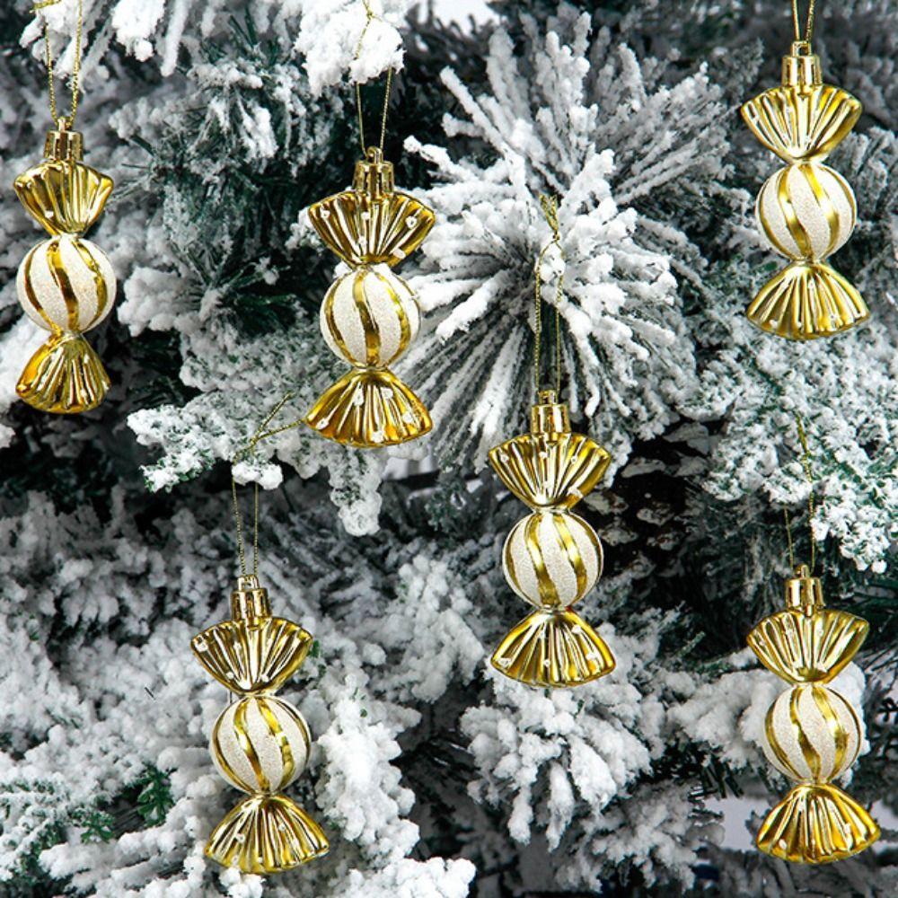 6pcs/box Decorative Christmas Candy Pendants Plastic Christmas Candy Ornaments  New Year