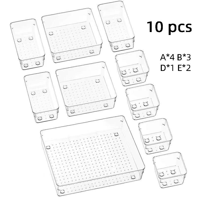 Clear Drawer Organizer Set with Built-in Dividers for Miscellaneous Items