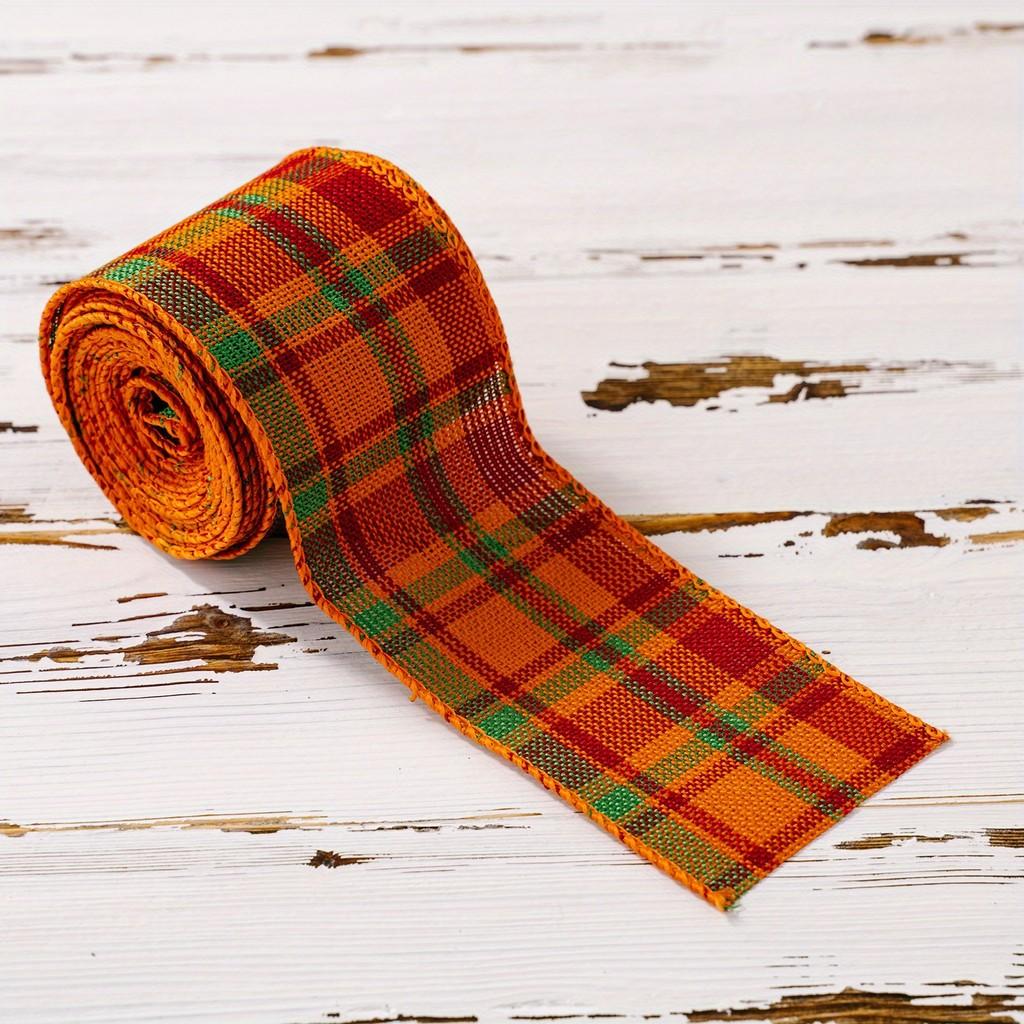 Catching Thanksgiving Eye Burlap Ribbon Set With Elegant Orange Checkered Patterns For Styling Home