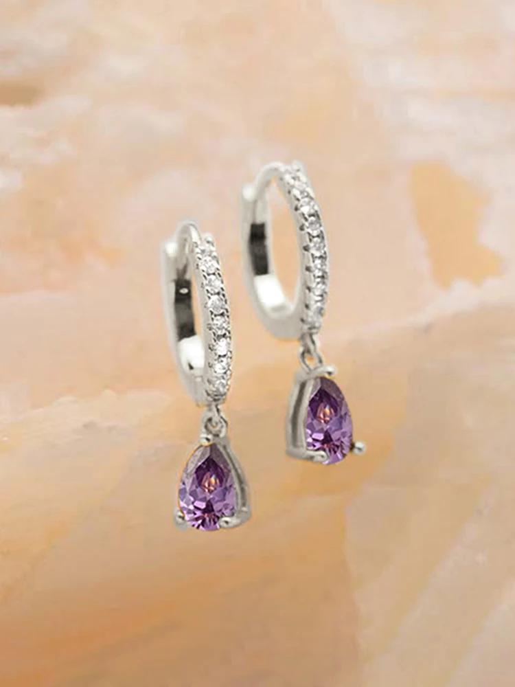 Copper Colorful Zircon Simple Fashion Water Drop Hoop Earring For Women Dating Partyt High Quality Fine Jewelry