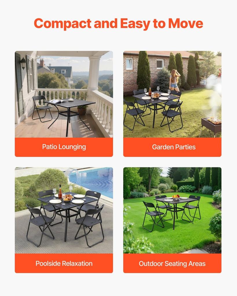 Garten-Esstisch, 94 cm quadratisch, Metall Stahlblech, Hinterhof Bistro-Tische, mit 38 mm Sonnenschirmloch, Außen Allwetter Große Möbel für Rasen