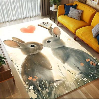 1pc Bunny Love Themed Rug for Home Decor, Non-slip Office Carpet, Chair Mat, Outdoor Mat, Christmas and Halloween Gifts-0731106