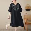 MOJTA Summer Embroidered Short-sleeved Dress Loose All-match Cotton Mid-length Skirt
