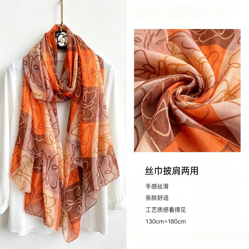Summer new soft yarn silk scarf large size printed beach scarf rose travel vacation sunscreen scarf spot