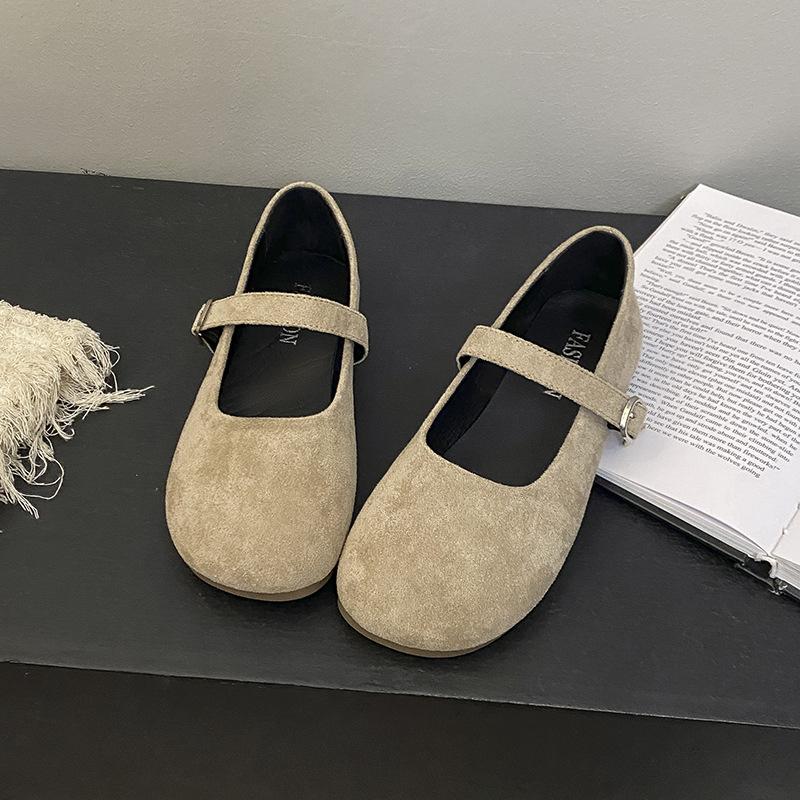 Gentle Evening Wind Ballet One-word Buckle Single Shoes Women's French Retro Round Head Shallow Mouth Flat Mary Jane Shoes