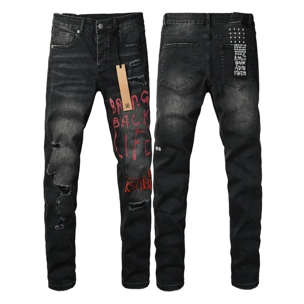 GLYDE New Y2K Jeans Fashion Trends Distressed Damaged Holes Embroidered Stretch Skinny Button Fly Ripped Jeans Pants