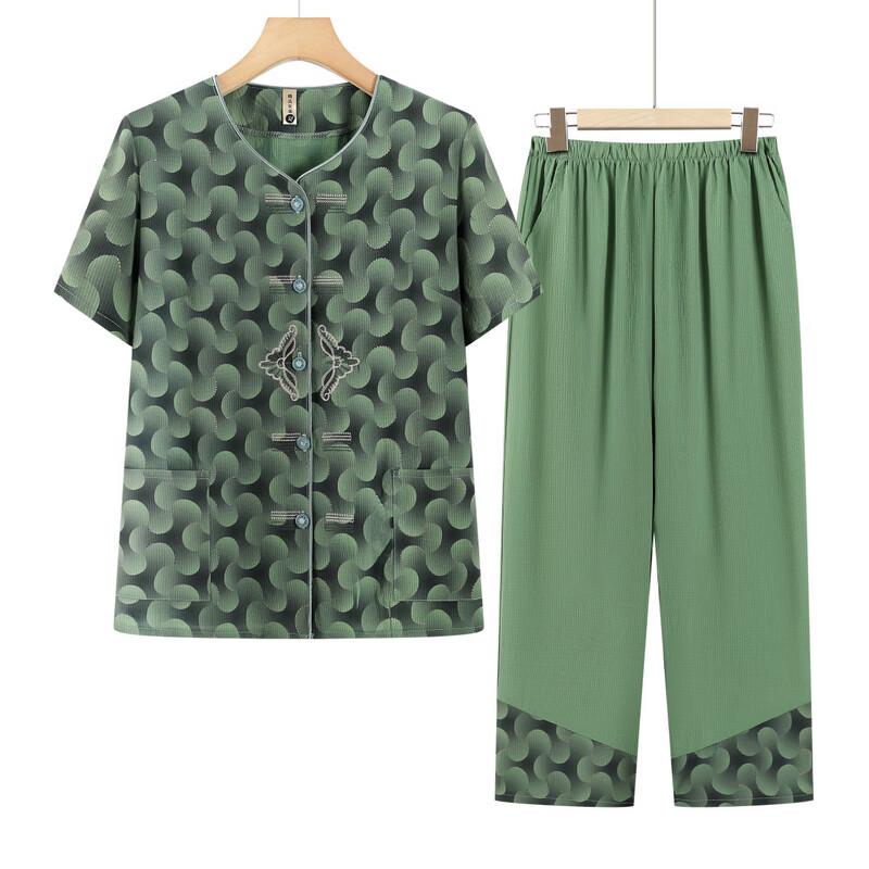 Yuzhaolin Elderly Women's Summer Tang Suit Style Shirt Set