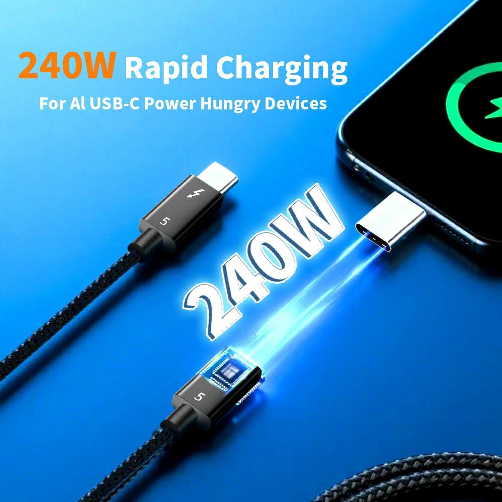1m Compatible with Thunderbolt USB 5 Cable 80GB Data Transfer 8K 60Hz Video PD 240W Fast Charging Cord