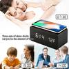 Wooden Digital Alarm Clock with Wireless Charging and LED Display, Time Date Temperature Desk Clock for Office and Bedside