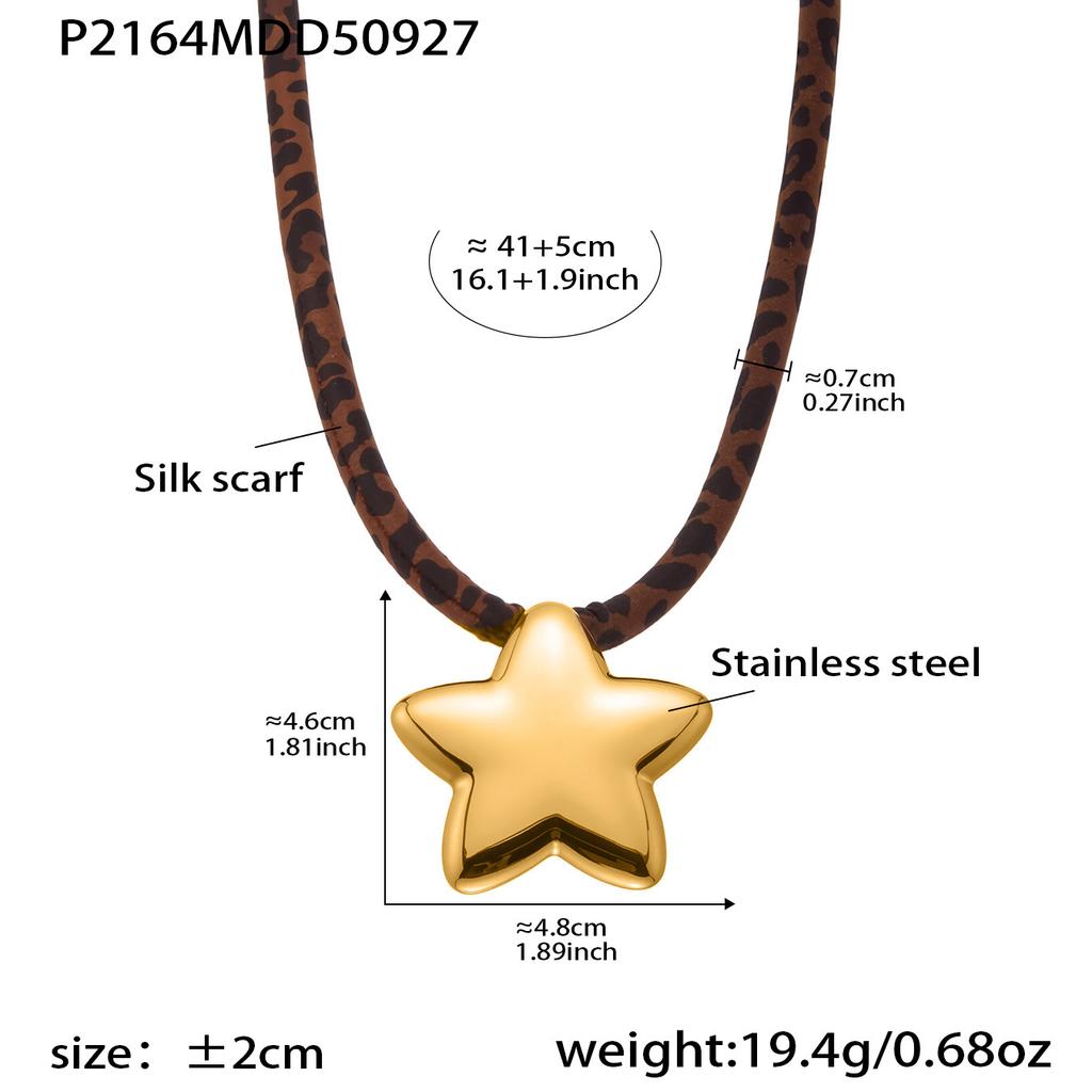 Trendy Leopard Print Fabric Lanyard Charm Necklaces 18k Gold Plated Stainless Steel Pendant Necklace Statement Jewelry For Women