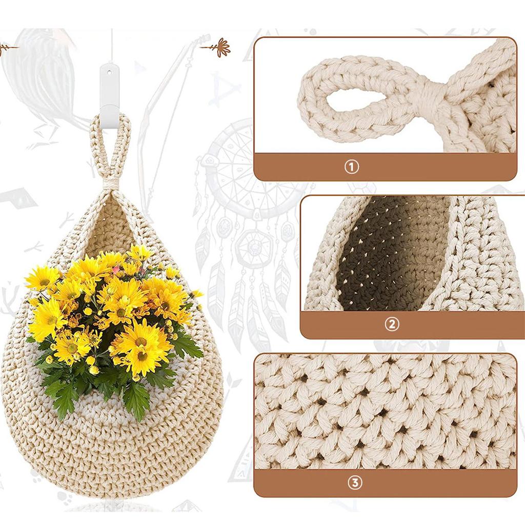 Hanging Fruit Basket for Kitchen Teardrop Hanging Baskets Boho Wall Hanging Baskets Handwoven Hanging Plant Basket Decor