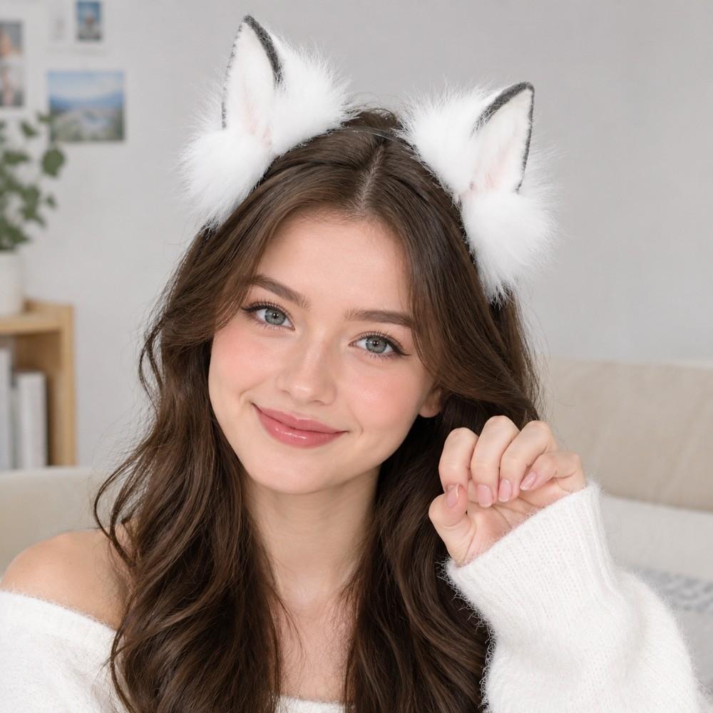 Furry Cat Ears Headband Plush Wolf Dog Hair Band Sweet Animals Hair Hoop Cosplay