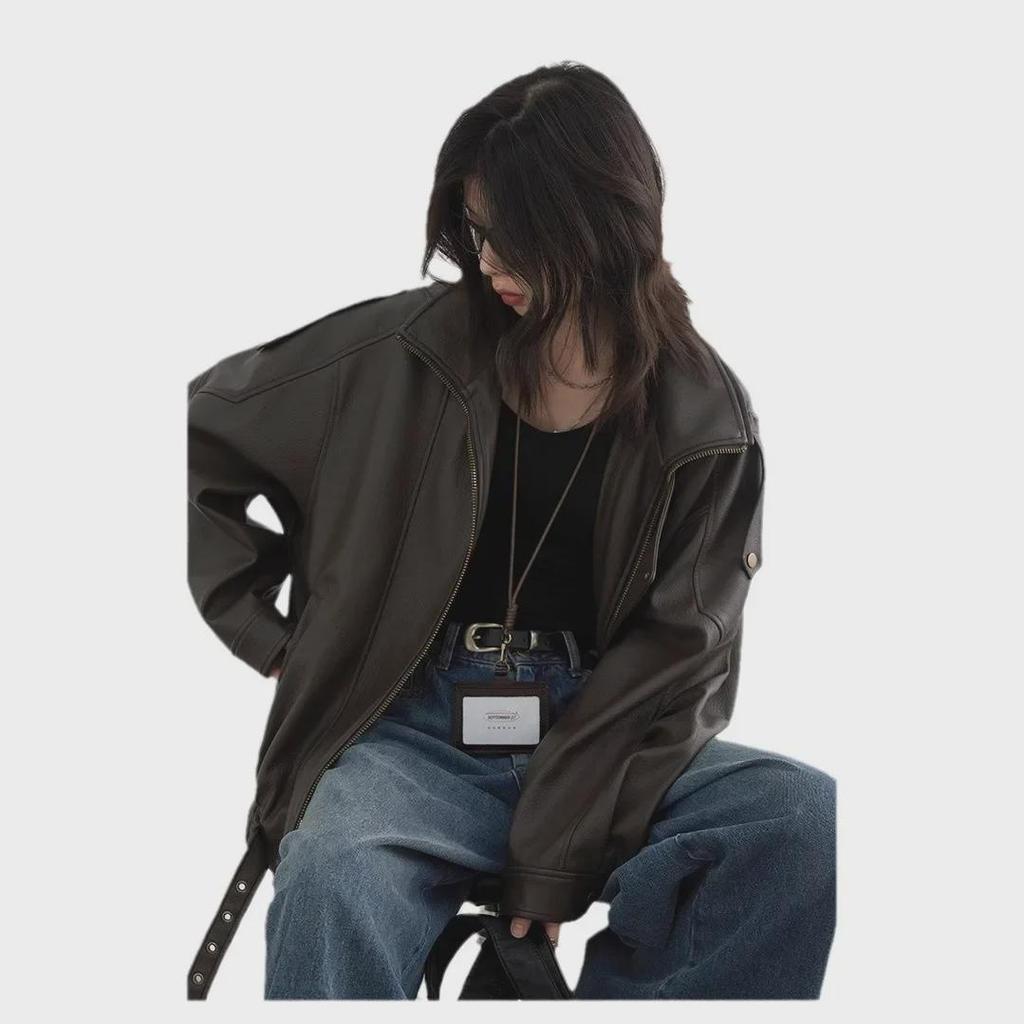 CHICVEN "Roaming In Autumn" Retro Stand Collar PU Leather Motorcycle Jacket