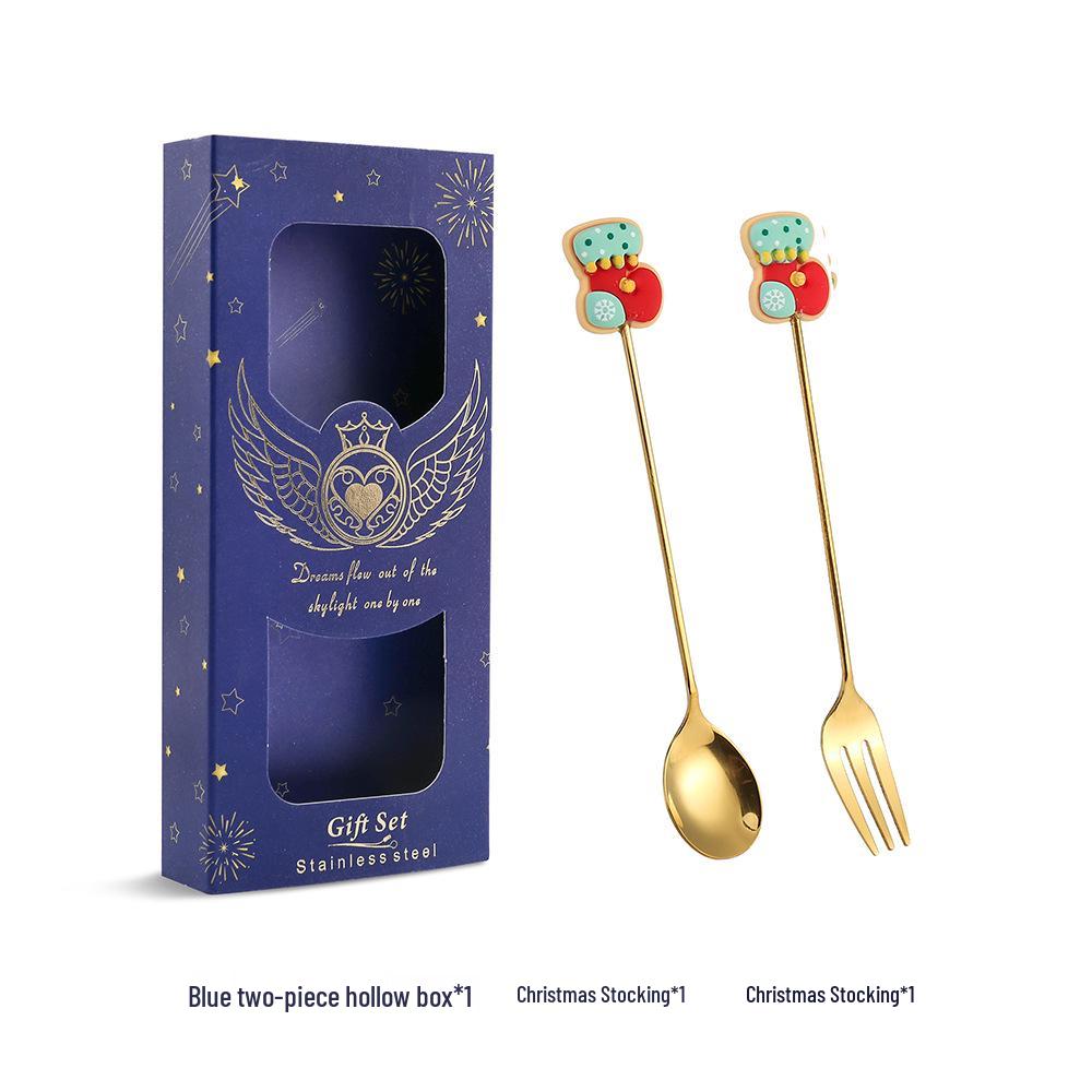 J Cross-border 430 Stainless Steel Christmas Dessert Spoon & Fork Set – Includes Ice Cream & Cake Utensils with Festive Elements