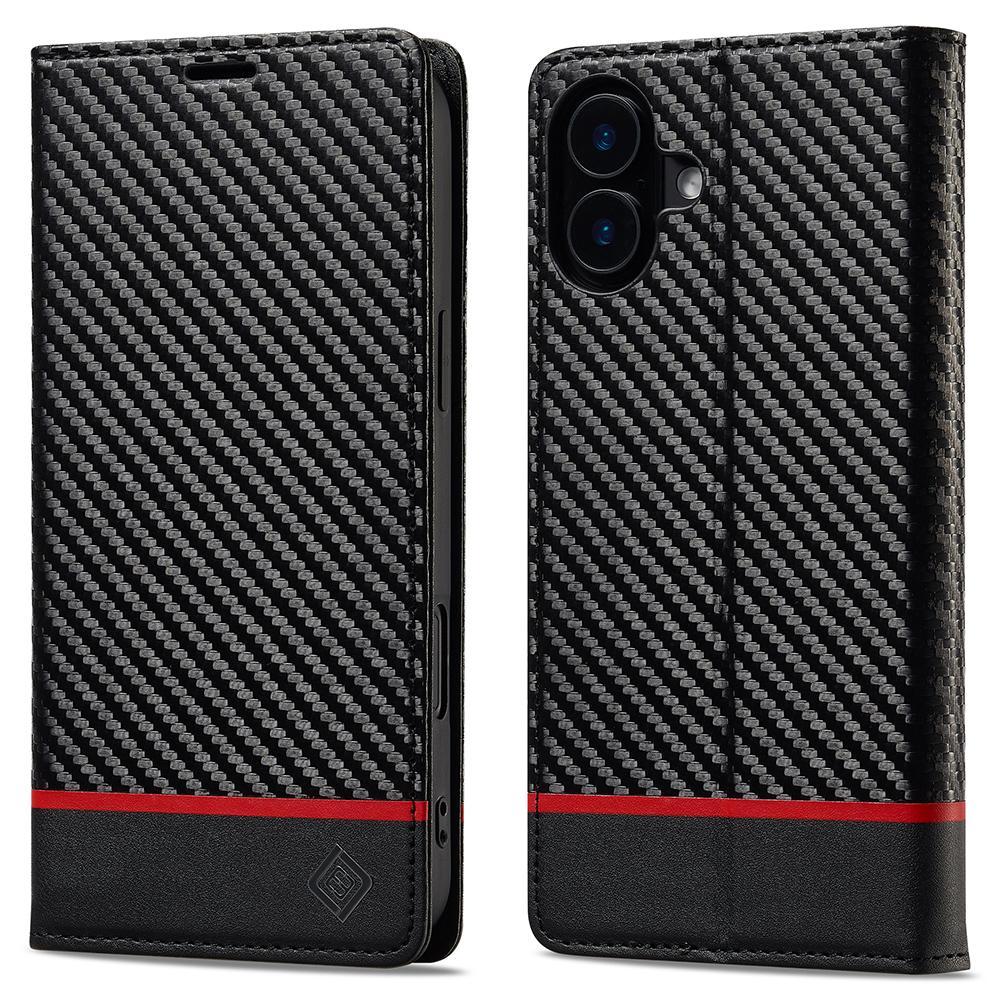 LC.IMEEKE For iPhone 17 Wallet Case Carbon Fiber Texture Leather Phone Cover