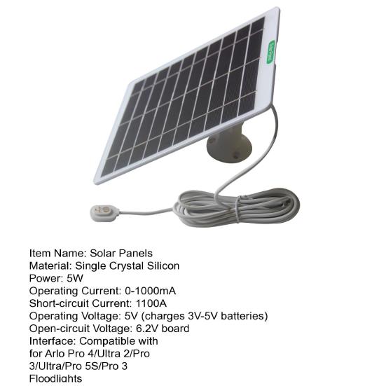 Solar Panels IP65 Waterproof U-Shaped Design 5V/5W Output Solar Charger for Arlo Pro 5S/Ultra/Pro 3/Ultra2/Pro 4 5V/5W Output
