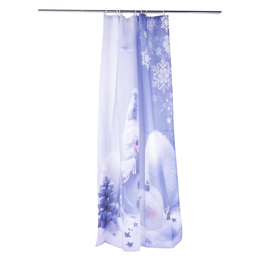 Christmas Waterproof Punch Free Bathroom Bath Shower Curtain Decoration with 12 Hooks Set