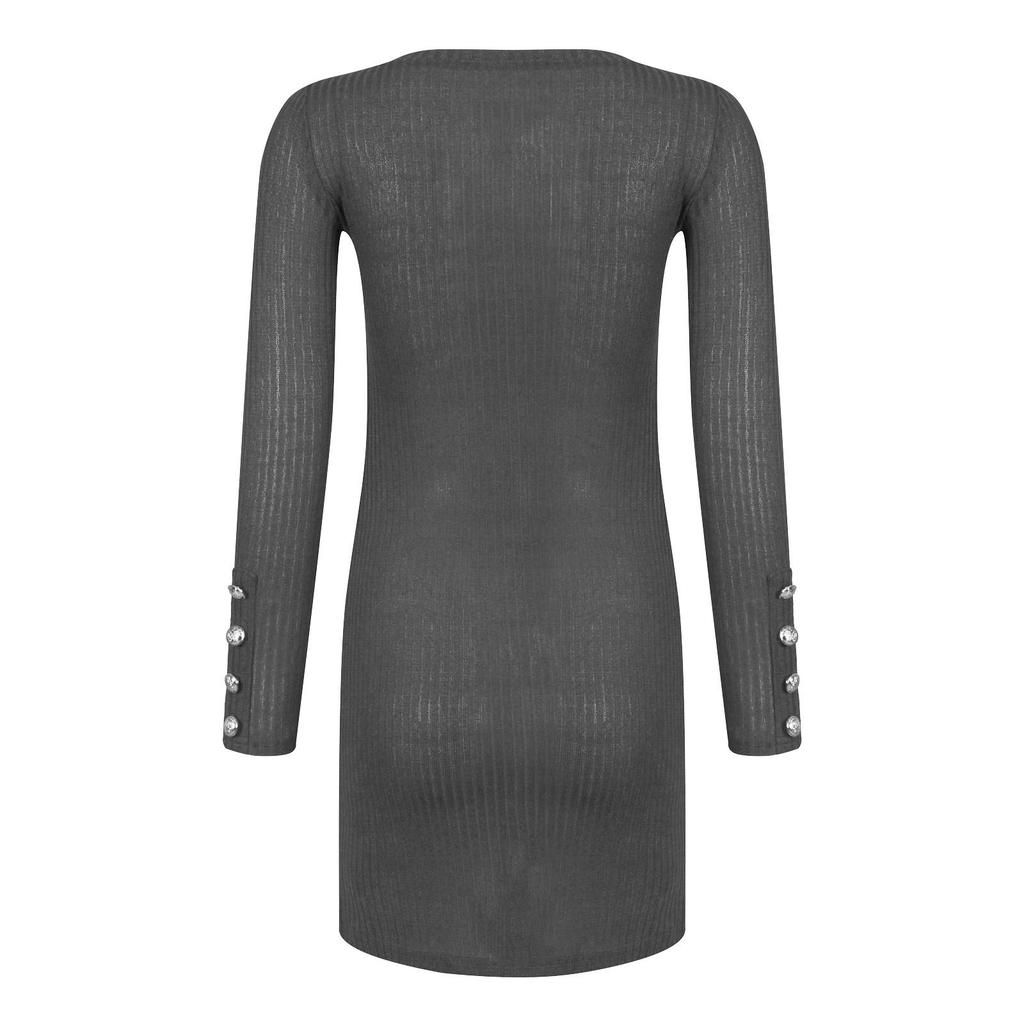 Women's Fashion Casual Button Sexy Bodycon Dress Long Sleeve Solid Color Dress