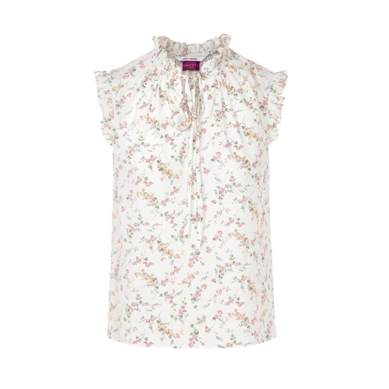 LANCY Printed Cotton Flutter Sleeve Top and Skirt Set M