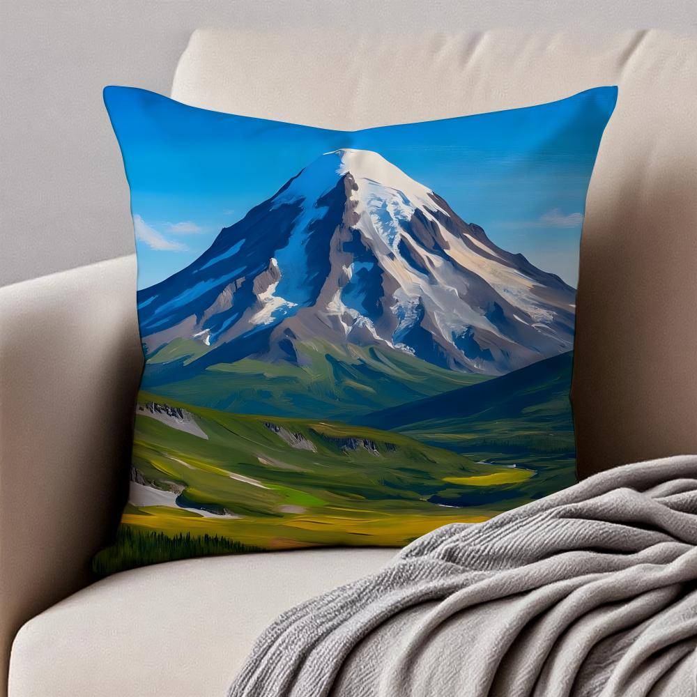 MMountain Landscape Pillow Art Decor Cushion Cushion Cover Pillowcase Antidustmite Invisible Zipper Short Plush Sofa Cushion