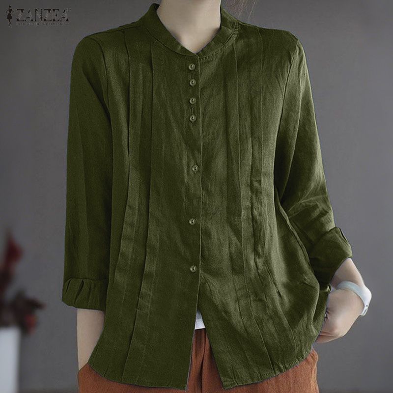 ZANZEA Women Round Neck Loose Casual Long Sleeve Blouse