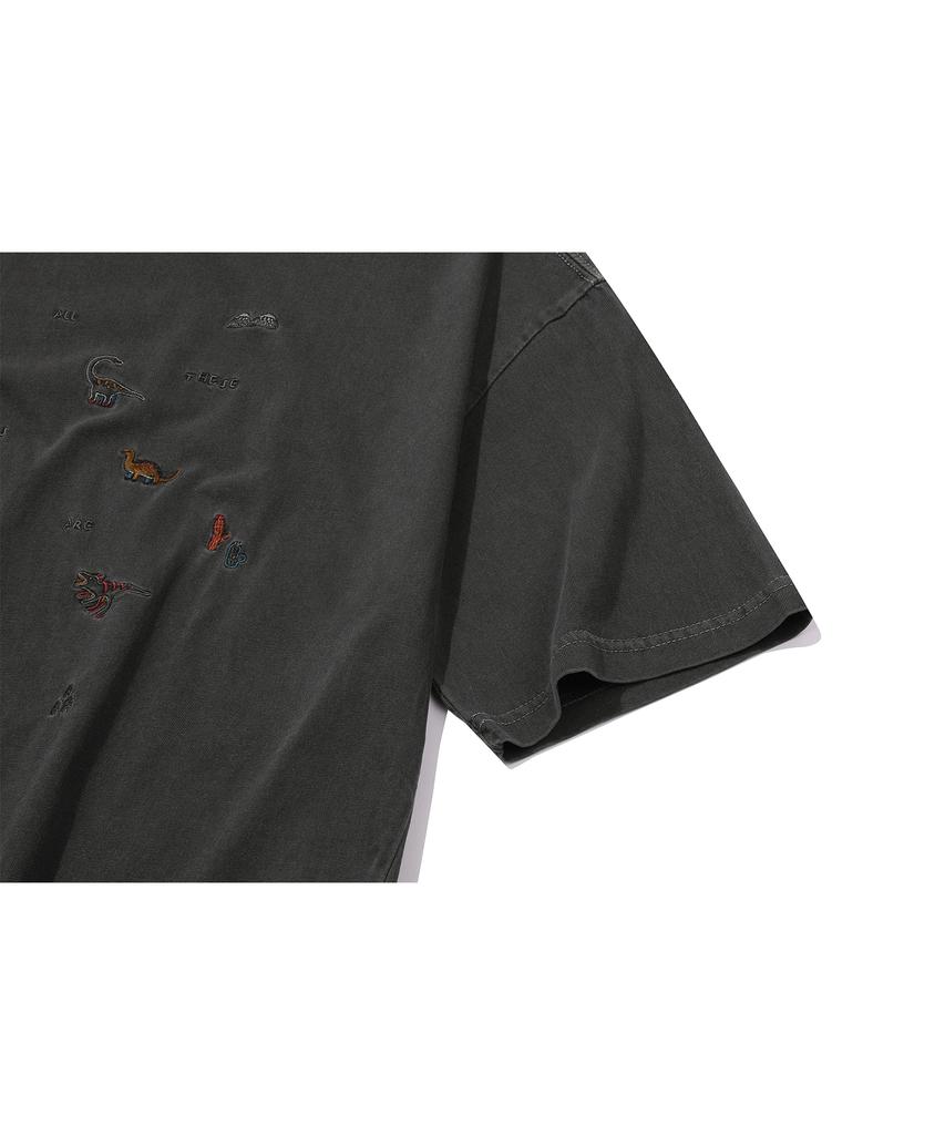 CPGN STUDIO Dino Stitch Embroidered Pigment Short Sleeve T-Shirt Smoke Black