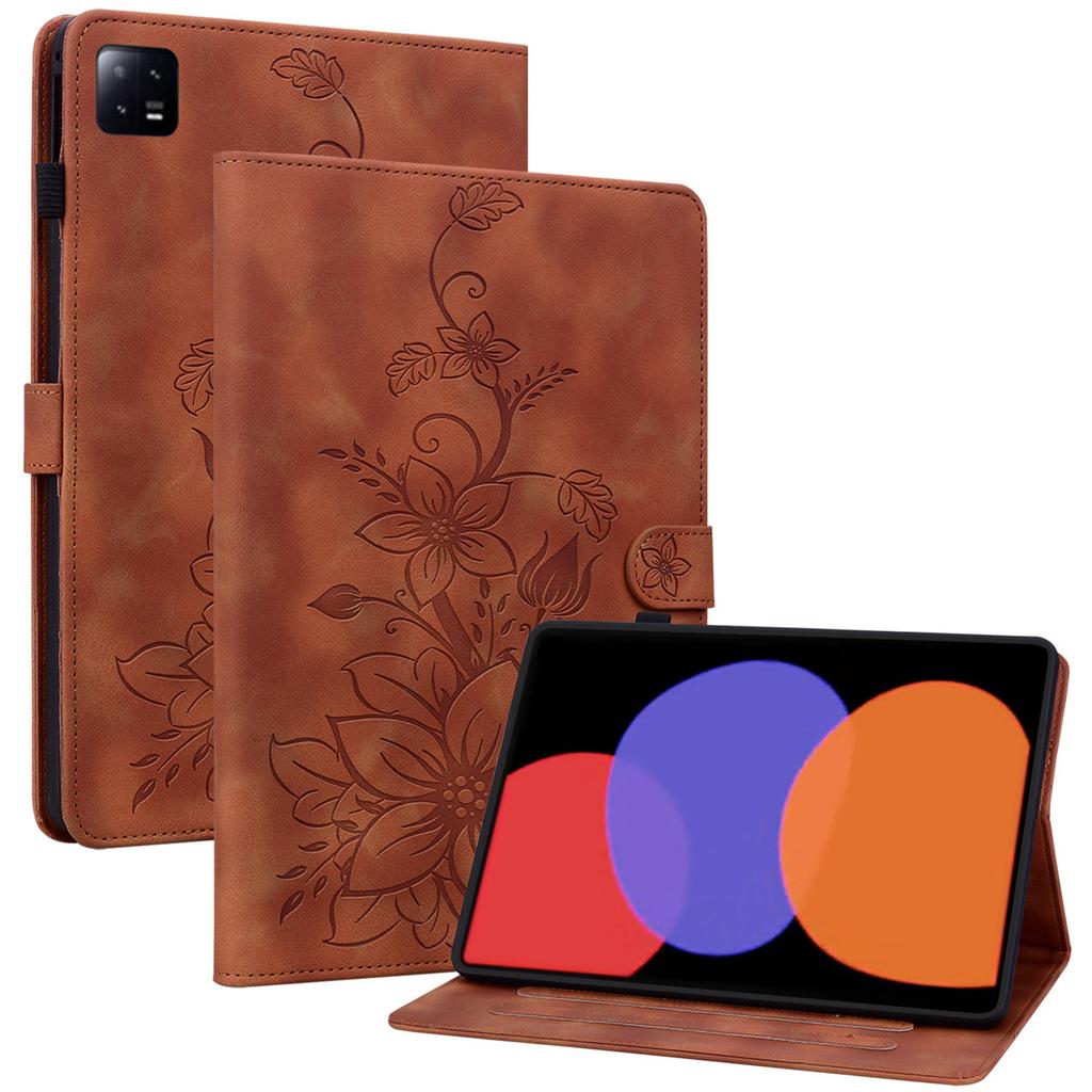 For Xiaomi Pad 6/Pad 6 Pro Case Stand PU Leather Card Holder Tablet Cover Lily Flower Design