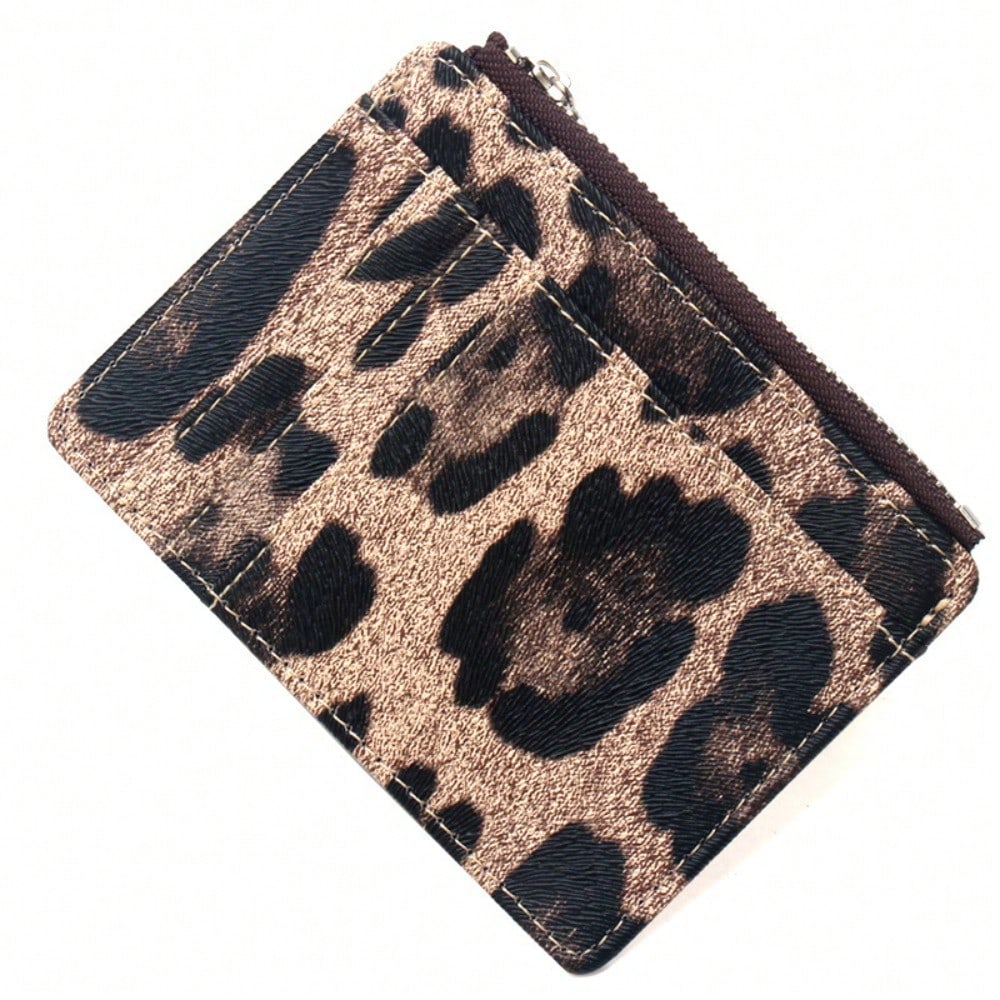 RFID Leopard Print Business Card Holder Large Capacity With Zipper Small Card Bag Credit Card Bank Card Holder