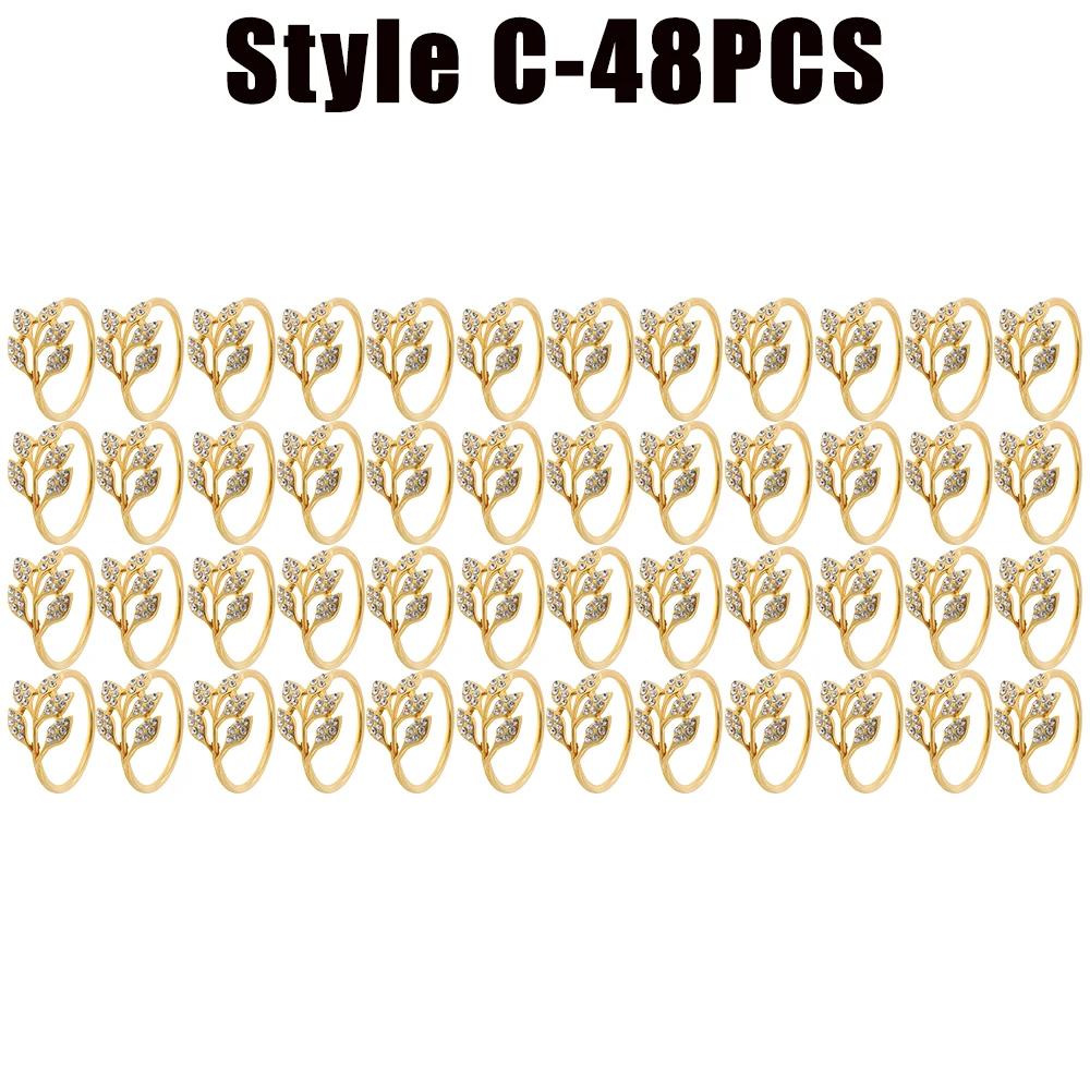 6-48PC Point Diamond Napkin Ring New Napkin Buckle Green Leaves Napkin Ring High-grade Metal Ring Hotel Table Banquet Decoration