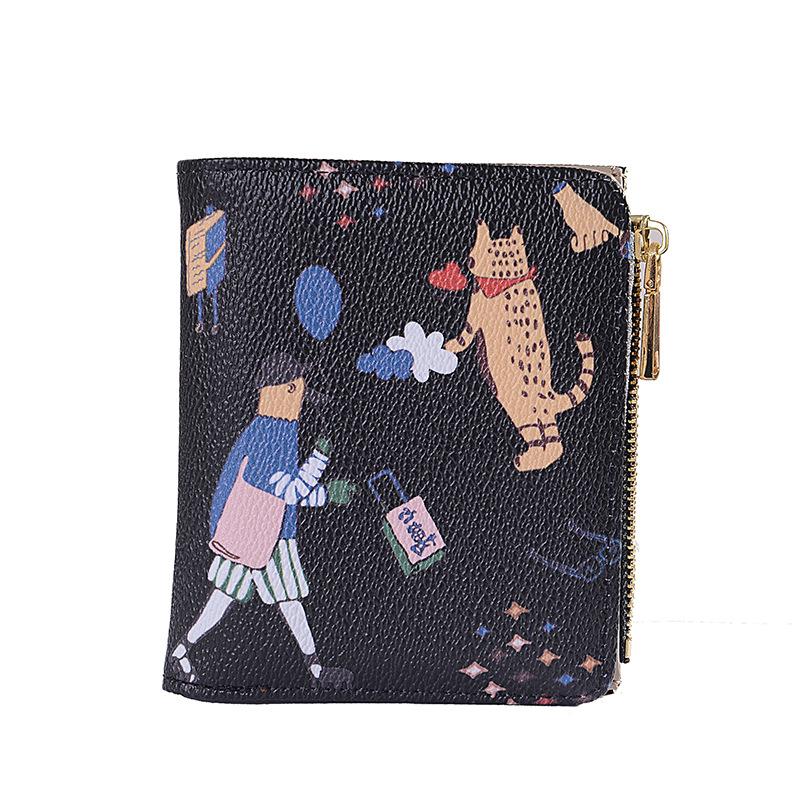 2023 New Women s Wallet Designer Creative Cartoon Short Wallets Leather Zipper Coin Purse for Students Card Holder Men s Wallet чёрный