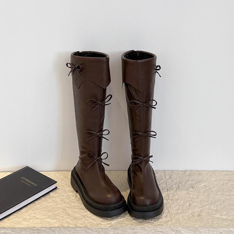 

[Fanfna] Retro platform boots women s 2025 new autumn British style bow fashion knight boots 40 коричневый