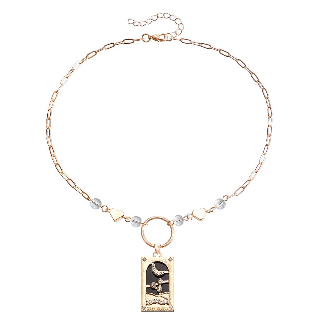 European and American ins retro popular hot-selling pendant jewelry, simple love rectangular tarot necklace sweater chain