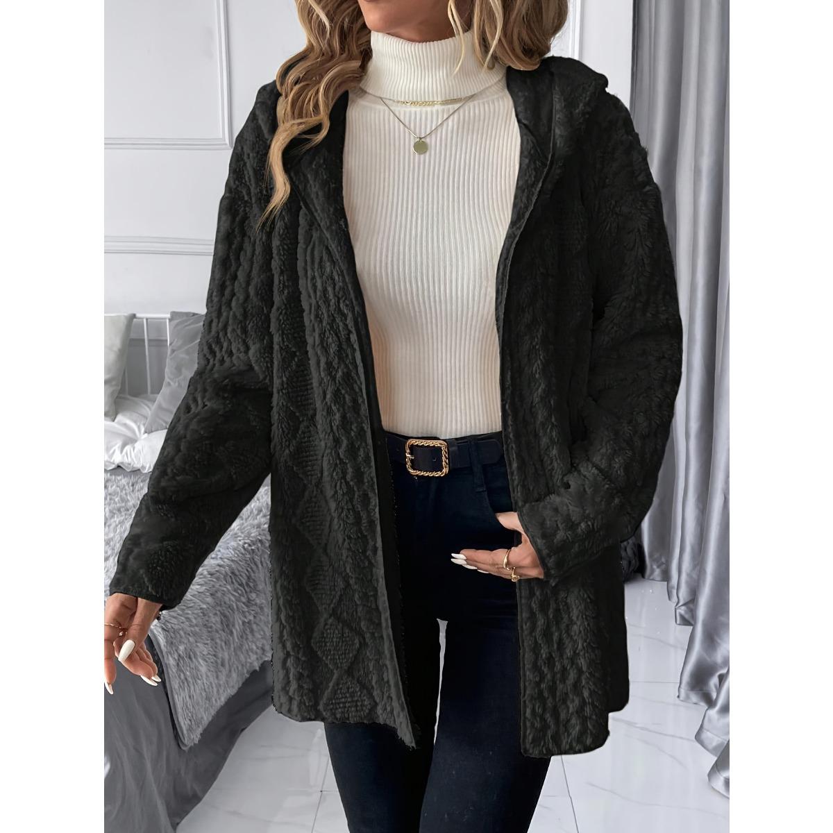 

Fall Winter Popular Fuzzy Hooded Casual Versatile Outerwear Jacket XXL чорний