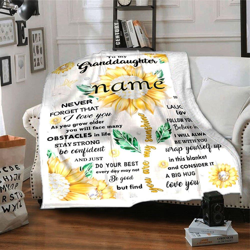 Sunflower Love For Granddaughter Cozy Personalized Blanket Personalized Text Durable Comfort Throw For Sofa Couch Office Bed Picnics Ideal For All