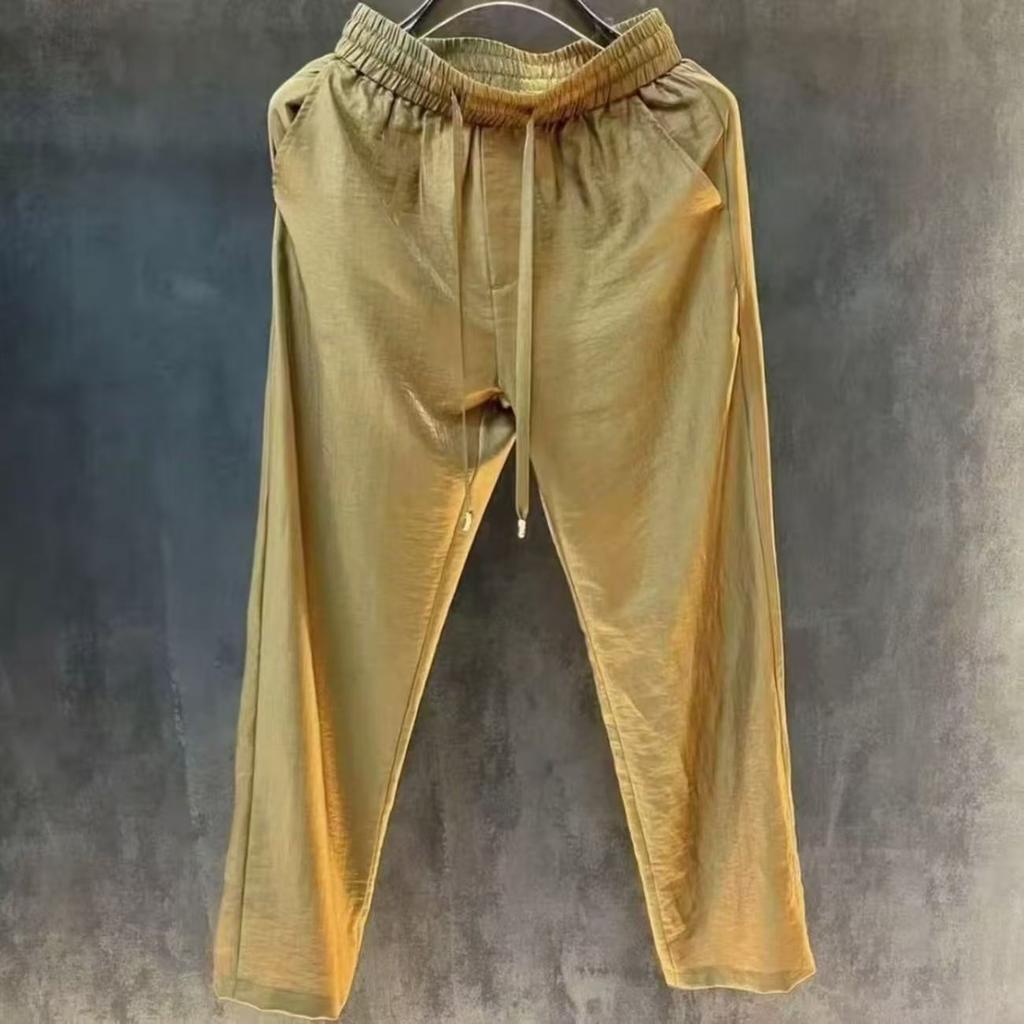 New summer fashion trend old money style men's trousers daily versatile comfortable drawstring casual straight pants