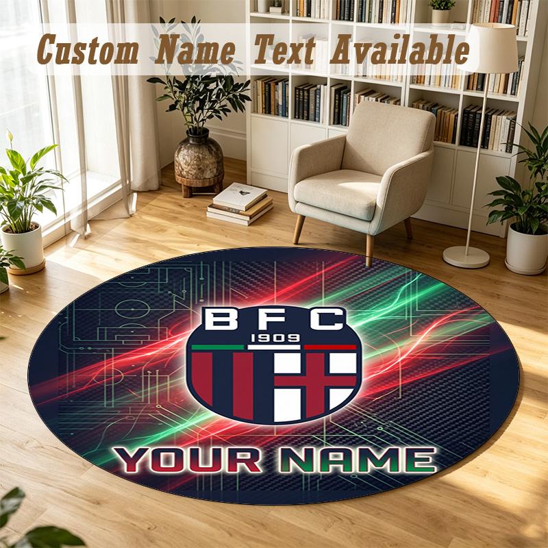 Round Rug Custom NameBologna FC Pattern Non Slip Carpet Home Floor Decor