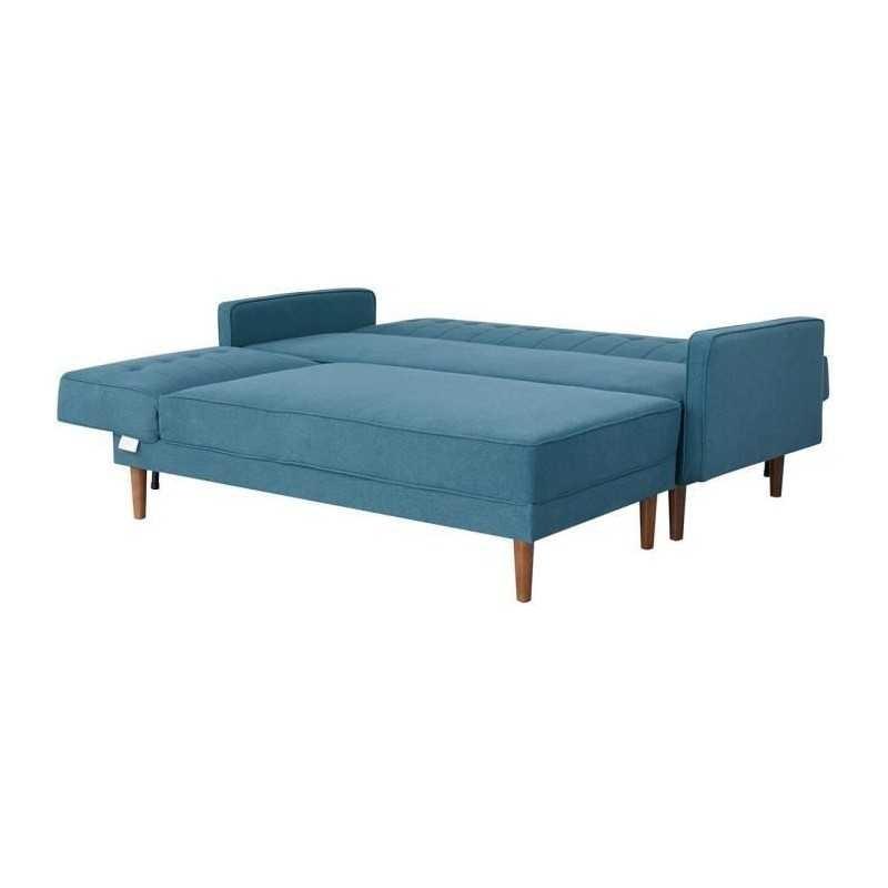 Imania Canapé D'angle Réversible 3 Places Tissu Bleu Pieds En Bois Adimaniacctbl