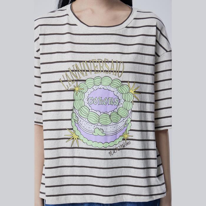 Benetong Printed Striped Short Sleeve T-Shirt_Bats99631Br