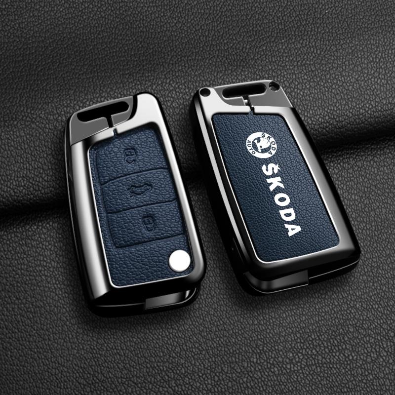 CWWR6 High Quality Leather Car Key Case Cover Shell Bag For Skoda Octavia A5 A7 Fabia Superb Kodiaq Karoq Keychain Auto Accessories