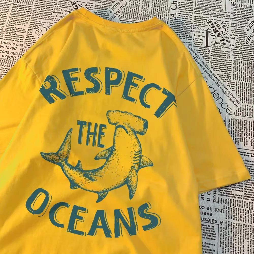 

Respect The Oceans Print Men T Shirts Harajuku Loose Tee Clothes Anime Oversize New Menwear Fashion Cotton Men Women T Shirt XXXXXL