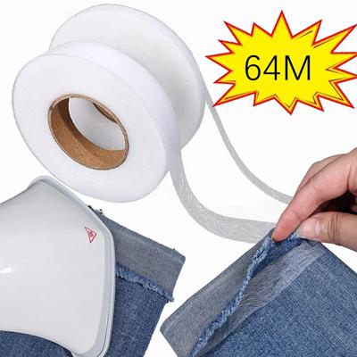 1 rotolo da 64 metri nero bianco biadesivo tessuto adesivo per vestiti ferro sull'orlo nastro interlining web accessori per cucire fai da te