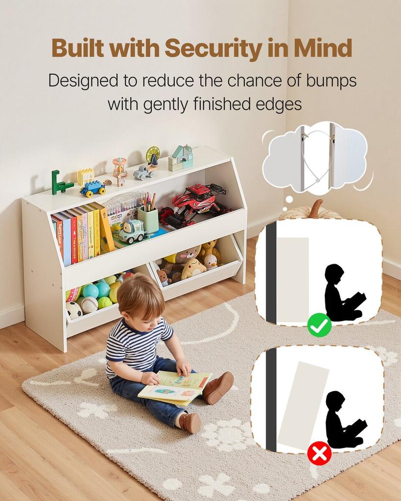 Toy Storage Organizer, Wooden Kids Bookshelf with Storage, Toy Storage Cabinet with 2 Mobile Drawers, Kids Storage Organizer for Bedroom, Nursery,