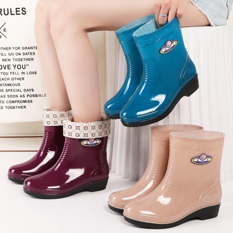 rain shoes women's cotton short tube medium tube warm velvet women's water shoes non-slip girls water boots rain boots women