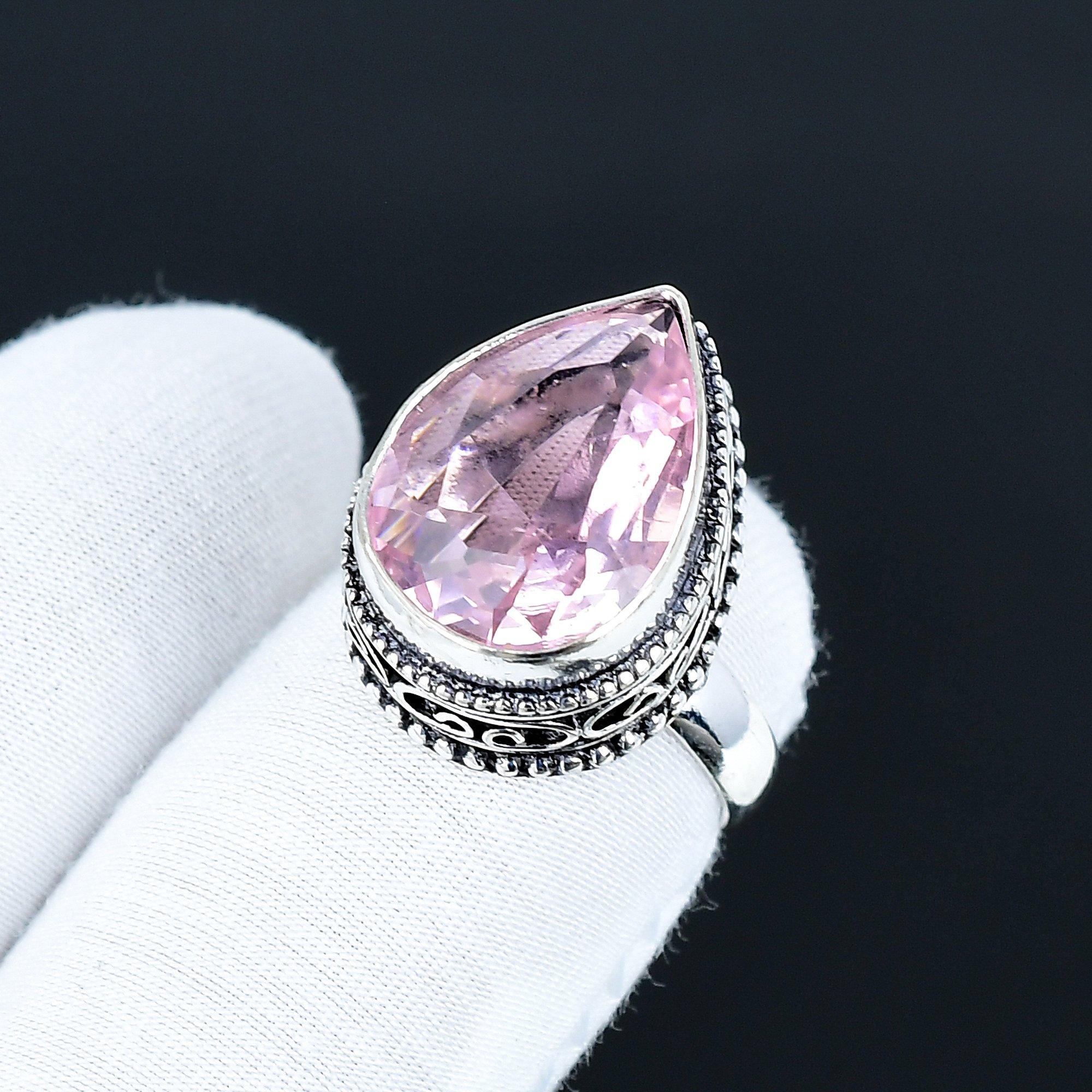 

Кольцо с розовым кунцитом, Ювелирные изделия из стерлингового серебра 925 пробы, Кольцо ручной работы, Кольцо-заявление из серебра с розовым кунцитом, Подарки на день рождения для свадьбы US 16