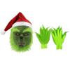 Christmas Green Monsters Santa Costume Halloween Cosplay Costume Latex Full Face Mask Green Monsters Mask Gloves