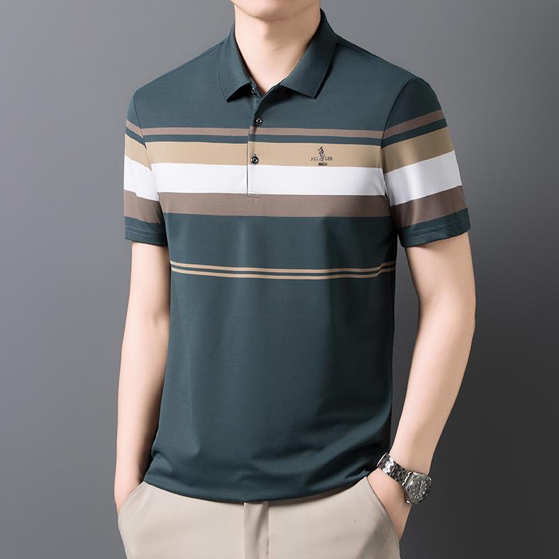 Kurzarm T-Shirt Herren Poloshirt Locker Revers Halbarm Oberteil Eisseide Business Casual Unterhemd