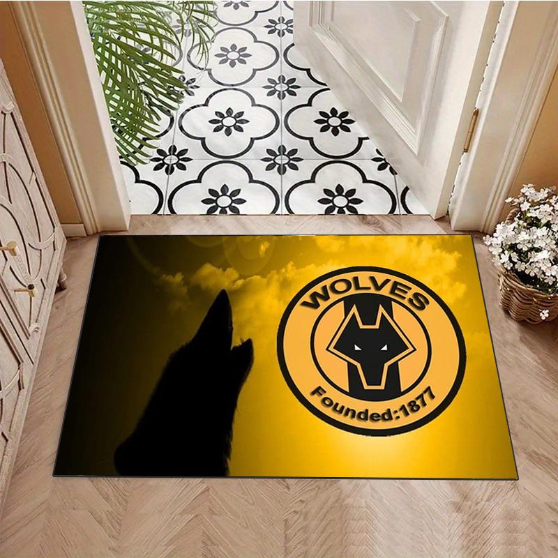 Wolverhampton Wanderers FC Sunset Howling Wolf Crest Area Rug Premier League Football Floor Carpet Sports Fan Living Room Bedroom Decor Mat