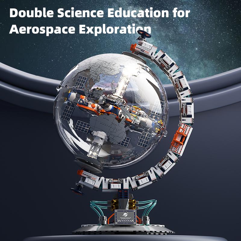Space Planet Station Building Blocks Kits for Kids Rotating Sphere Block with Lights Collectible World Globe Model Gift Idea